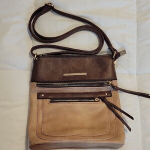Elegant Tan and Brown Crossbody Bag